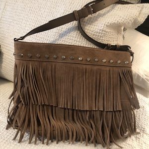 NWOT Michael Kors tan suede fringe crossbody bag.